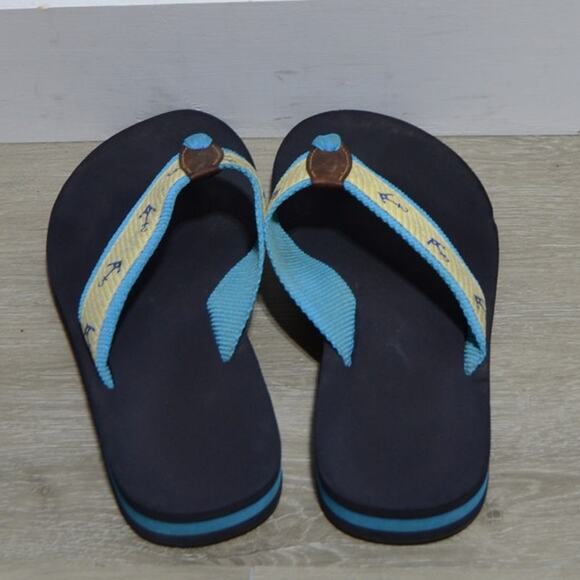 L.L. Bean Woman's Blue & Yellow Anchor Flip Flops Size 8 - Picture 5 of 8